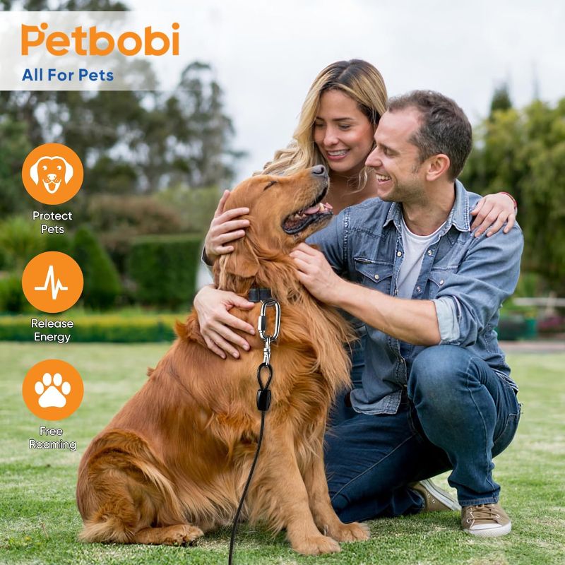 Photo 1 of Petbobi Dog Tie-Out Cable and Stake - Heavy Duty Anti Rust Spiral Stakes, 10ft Steel Wire Run Cable, No Tangle Leash, 360° Swivel Hooks, Dog Runner for Yard Camping, Medium Large Breeds Up to 300lbs