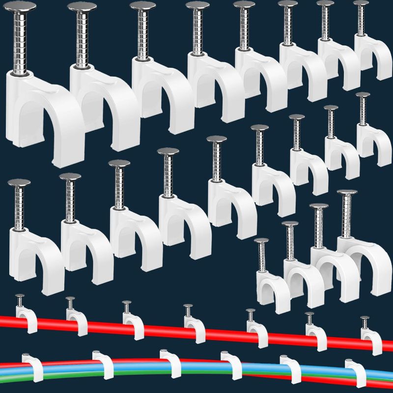 Photo 1 of 400 Pcs Cable Clips 4/6/8/10mm Nail in Cable Clips with Steel Ethernet Cable Clips Cable Wire Clips Cable Tacks Cable Nails Speaker Wire Clips Coaxial Cable Staples RG6 RG59 CAT6 RJ45 Wire Wall Clips