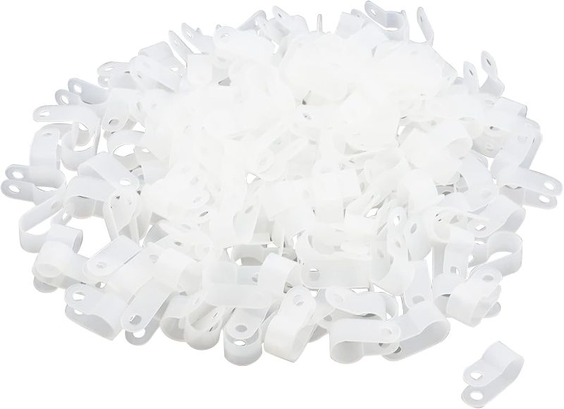 Photo 1 of 400 PCS Antrader R-Type Cable Clamp 1/4 Inch White Nylon Cable Organizer Clips for Wire Management Pack of 4