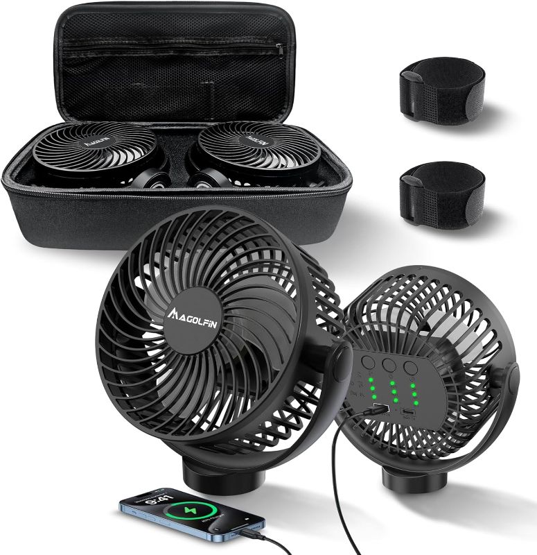 Photo 1 of 2-Pack Magnetic Golf Cart Fan Rechargeable with Carrying Case, 12000mAH Battery Portable Fan with Magnetic Base, Suitable for EZGO Club Car Yamaha, Golf Cart & Cruise Ship Accessories