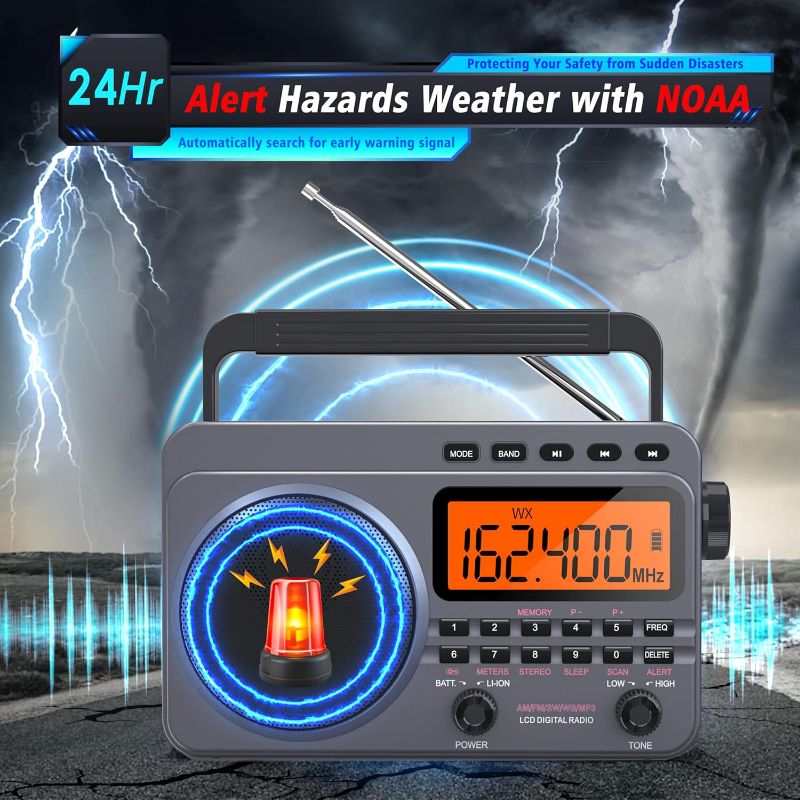Photo 1 of Portable Radio with Best Reception, 4000mAh Rechargeable Digital Radio AM FM Portable with SD Card/USB Playback, Digital Tunner, Big Speaker, LCD Screen(Grey)