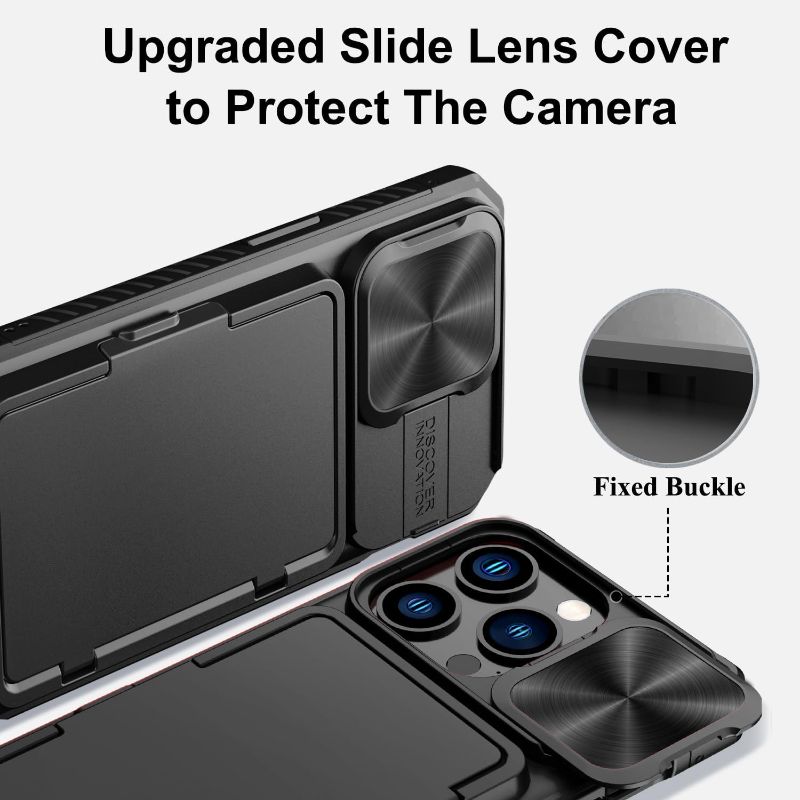 Photo 1 of for iPhone 15 Pro Case Wallet with Card Holder (4-5 Cards) & Slide Camera Cover & Kickstand, Military Grade Drop Protection Rugged Shockproof Protective Case for iPhone 15 Pro 5G 6.1", Black