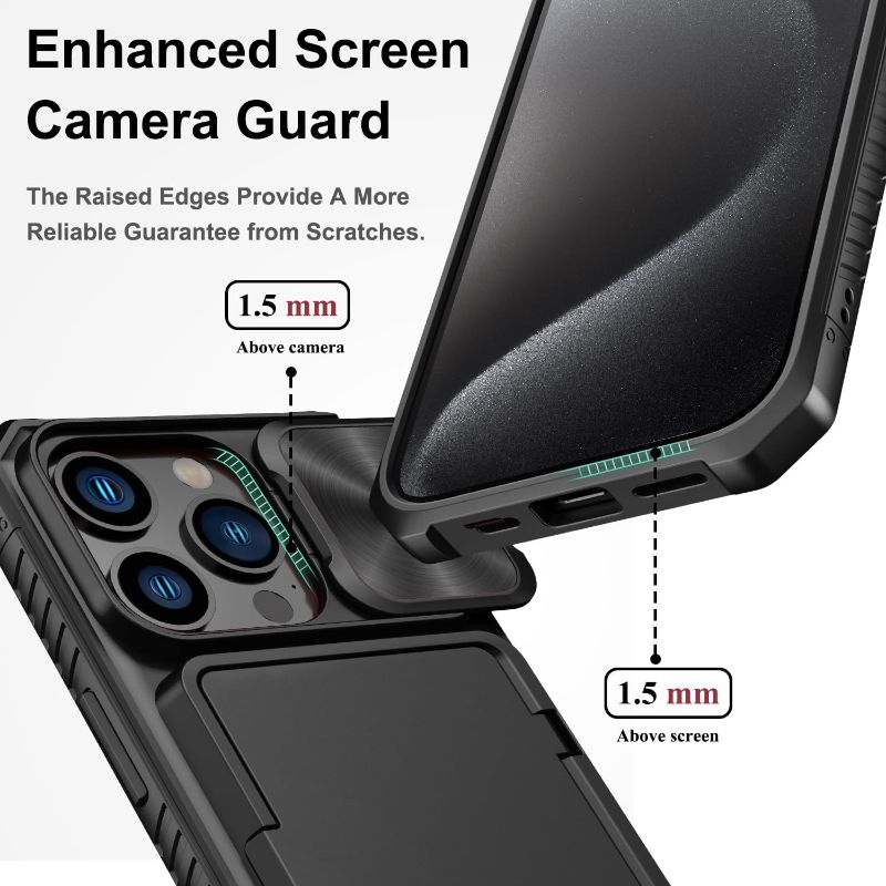 Photo 1 of for iPhone 15 Pro Case Wallet with Card Holder (4-5 Cards) & Slide Camera Cover & Kickstand, Military Grade Drop Protection Rugged Shockproof Protective Case for iPhone 15 Pro 5G 6.1", Black