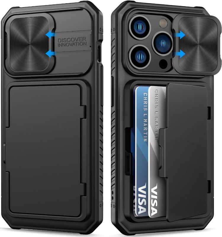 Photo 1 of for iPhone 15 Pro Case Wallet with Card Holder (4-5 Cards) & Slide Camera Cover & Kickstand, Military Grade Drop Protection Rugged Shockproof Protective Case for iPhone 15 Pro 5G 6.1", Black