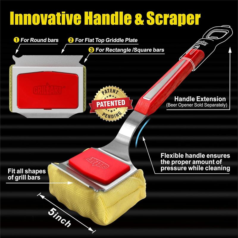 Photo 1 of GRILLART Grill Brush Bristle Free. SteamWizards BBQ Replaceable Cleaning Head, Unique Seamless-Fit Scraper Tool for Cast Iron/Stainless-Steel Grates, Safe Barbecue Grill Cleaner-Red