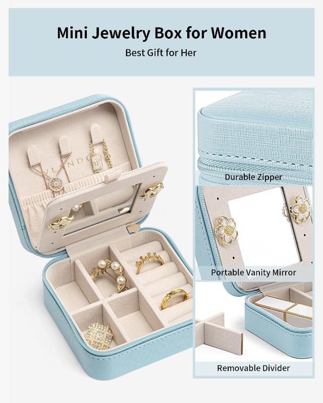 Photo 1 of Vlando Travel Jewelry Box, Small Jewelry Travel Organizer Case for Girls Women - Blue Mirror*6 pack