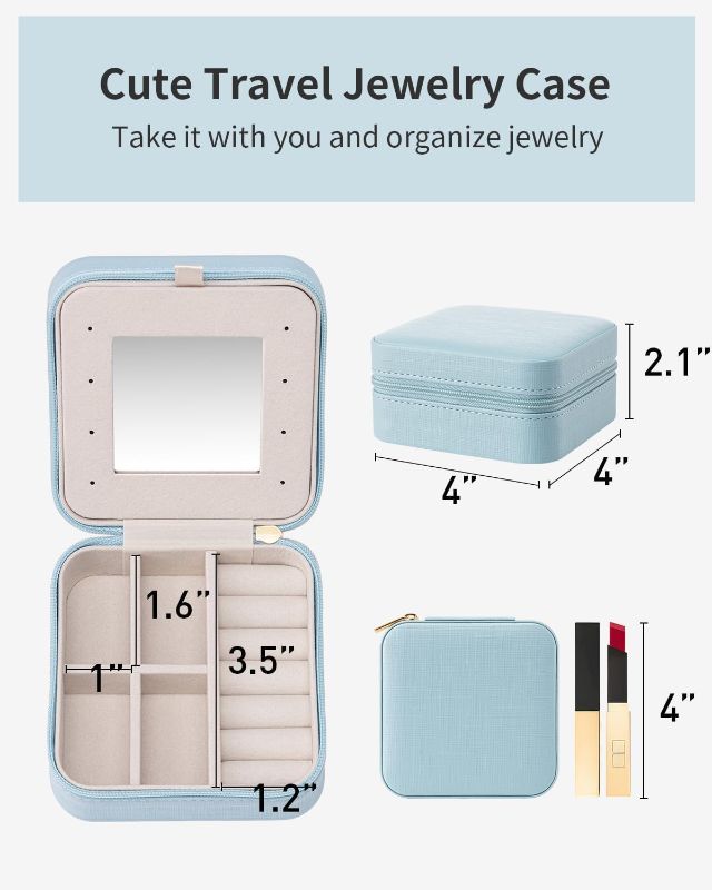 Photo 1 of Vlando Travel Jewelry Box, Small Jewelry Travel Organizer Case for Girls Women - Blue Mirror*6 pack