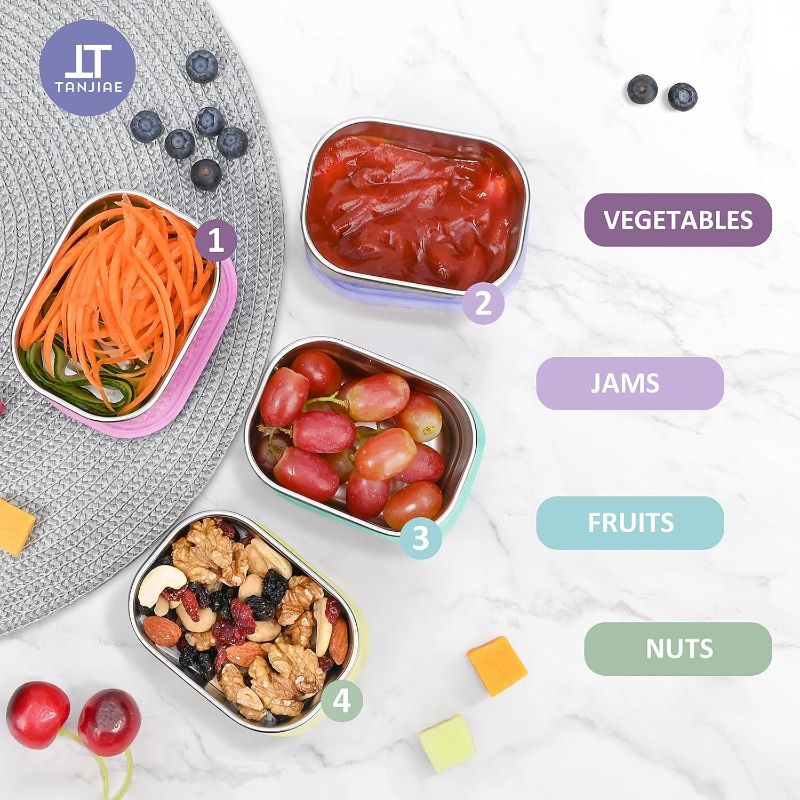 Photo 1 of Small (1 CUP) Stainless Steel Snack Containers for Kids and Toddlers | Easy Open Leak Proof Food Containers with Silicone Lids - Perfect Metal Lunch Box for Daycare and School (8oz)
