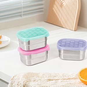 Photo 1 of Small (1 CUP) Stainless Steel Snack Containers for Kids and Toddlers | Easy Open Leak Proof Food Containers with Silicone Lids - Perfect Metal Lunch Box for Daycare and School (8oz)