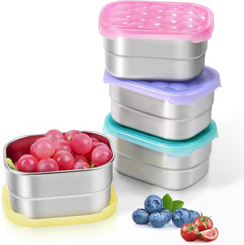 Photo 1 of Small (1 CUP) Stainless Steel Snack Containers for Kids and Toddlers | Easy Open Leak Proof Food Containers with Silicone Lids - Perfect Metal Lunch Box for Daycare and School (8oz)