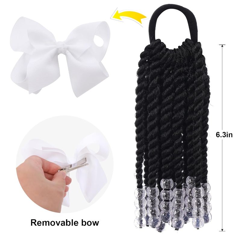 Photo 1 of Kids Braid Ponytail dreadlock Extension with Bowknot Tie Clip in Braids Hair Extensions Wig Thin Dreads Extensions for Children Girls kids Wigs Synthetic Hairpiece Black Color Natural Soft