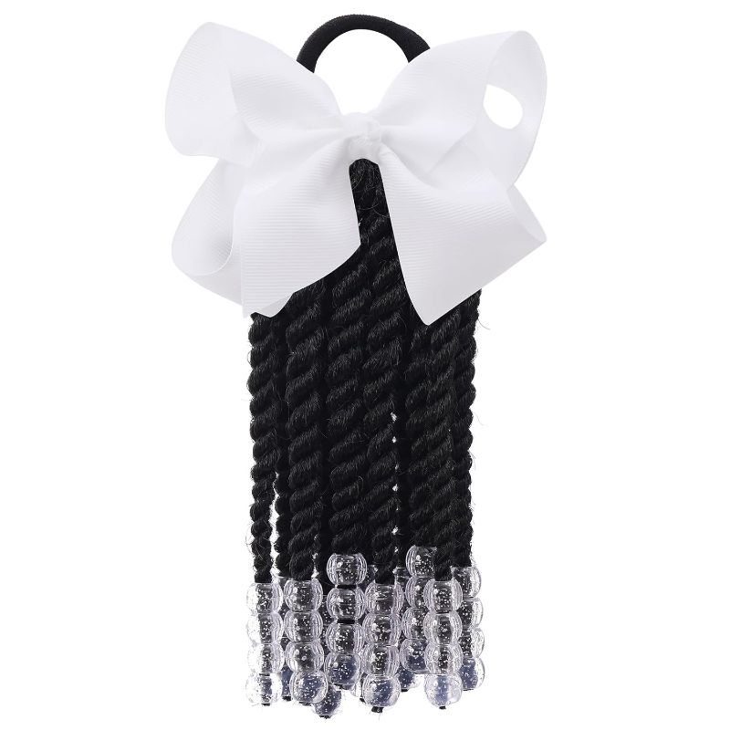 Photo 1 of Kids Braid Ponytail dreadlock Extension with Bowknot Tie Clip in Braids Hair Extensions Wig Thin Dreads Extensions for Children Girls kids Wigs Synthetic Hairpiece Black Color Natural Soft
