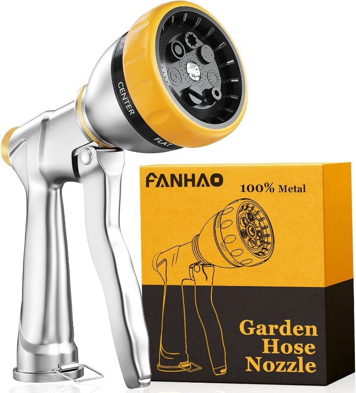 Photo 1 of FANHAO Garden Hose Nozzle Sprayer, 100% Heavy Duty Metal Water Hose Sprayer with 7 Spray Patterns, High Pressure Spray Nozzle for Watering Plants & Lawns, Washing Cars & Pets