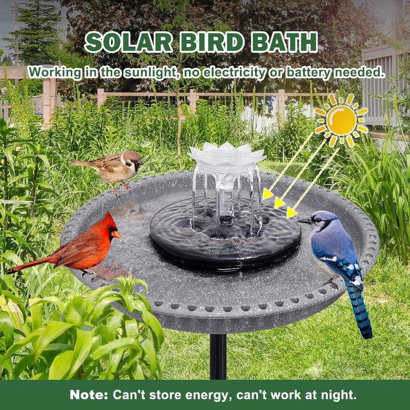 Photo 1 of Bird Bath with Solar Fountain, Durable 5-Prong Base Solar Bird Bath with Stable Metal Stake, Detachable Solar Powered Bird Baths for Garden Outdoor Yard Lawn, Spotted Grey