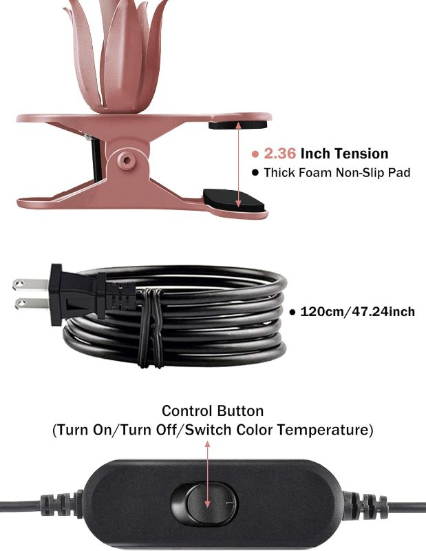 Photo 1 of Desk Lamp Flower Clip on Light,3 Color Modes Book Light Flexible Gooseneck LED Reading Light with Clamp Eye-Care Clip on Lamp for Bed Headboard Study Office Dorm (Pink Lamp)