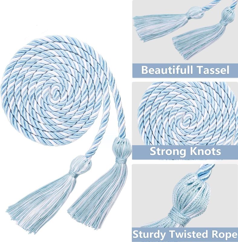 Photo 1 of Graduation Cords, Honor Cords Graduation 2025, Cord for Graduation 2025 with Tassels for Grad Students Bachelor Gown Master Doctoral 67" Long Light Blue and White Graduation Cord