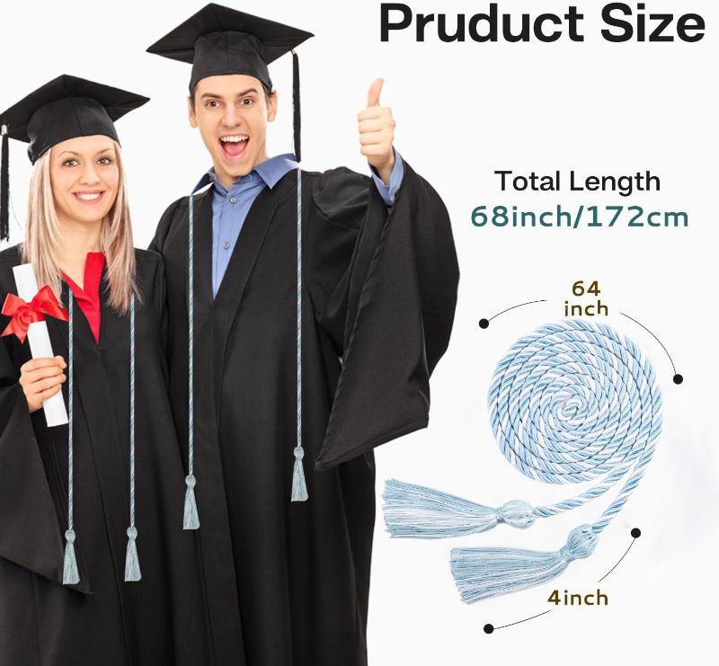 Photo 1 of Graduation Cords, Honor Cords Graduation 2025, Cord for Graduation 2025 with Tassels for Grad Students Bachelor Gown Master Doctoral 67" Long Light Blue and White Graduation Cord