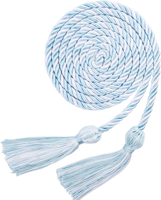Photo 1 of Graduation Cords, Honor Cords Graduation 2025, Cord for Graduation 2025 with Tassels for Grad Students Bachelor Gown Master Doctoral 67" Long Light Blue and White Graduation Cord