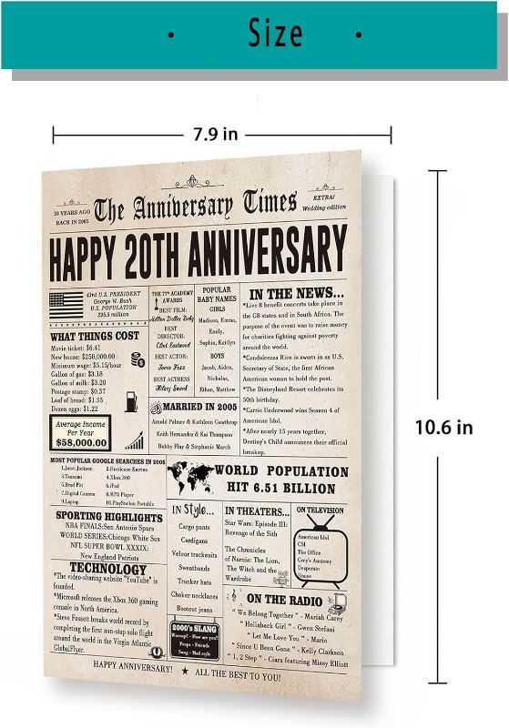 Photo 1 of Jumbo 20th Anniversary Cards Gifts for Wife Husband Couple, Vintage 20th Wedding Anniversary Card for Him Her, Sweet 20 Year Anniversary Decorations for Women Men