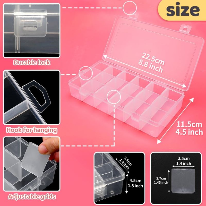 Photo 1 of OOLEEM 18 Grids Adjustable Dividers Plastic Bead Organizer Box, Organizer Container Storage Box, Dividers for bead arts and crafts. 2pack