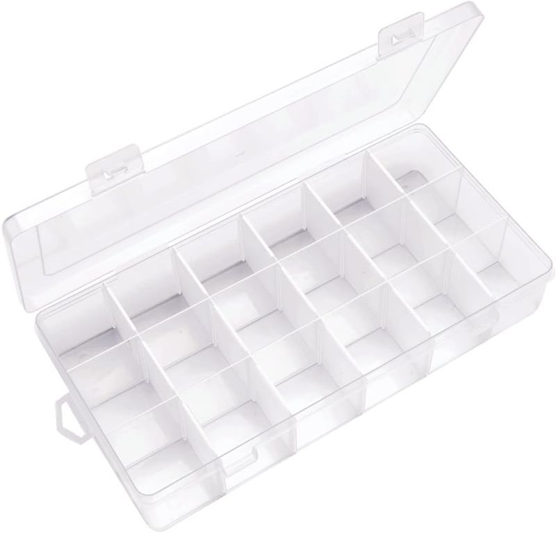Photo 1 of OOLEEM 18 Grids Adjustable Dividers Plastic Bead Organizer Box, Organizer Container Storage Box, Dividers for bead arts and crafts. 2pack