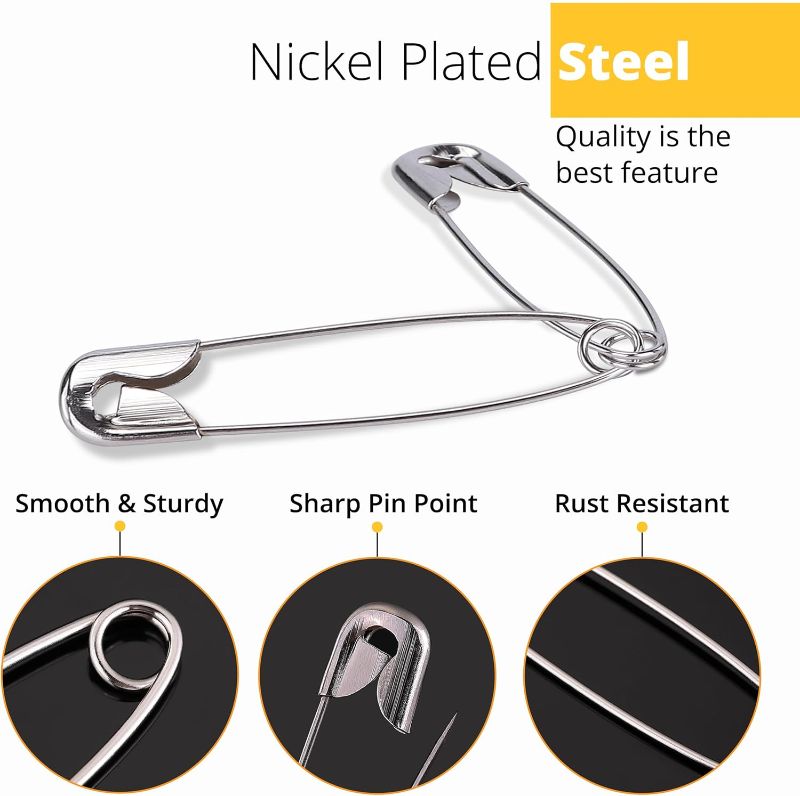 Photo 1 of 300 Pack Safety Pins Assorted, 4 Different Sizes, Strong Nickel Plated Steel, Safety Pins for Clothes, Crafts, Pinning and More