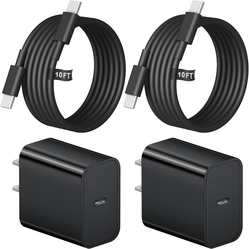 Photo 1 of 10 Ft iPhone 16 15 Charger Fast Charging USB C Charger Block Type C Chagrer Fast Charging 2-Pack for iPhone 16/16 Plus/16 Pro/16 Pro Max/iPhone 15/15 Pro