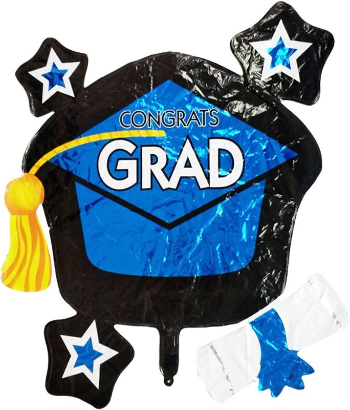 Photo 1 of Soochat Graduation Cap Balloon, Grad Hat Mylar Balloons, Graduation Party Decorations Supplies 2Pcs (Blue)