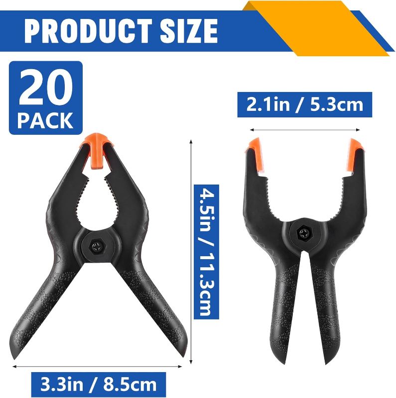 Photo 1 of 20 Pack 4.5 inch Plastic Spring Clamps, Black Heavy Duty Clips, Backdrop Clips, Woodworking Clamps, Plastic Clamps for Crafts, Backdrop Stand, Woodworking, Photography