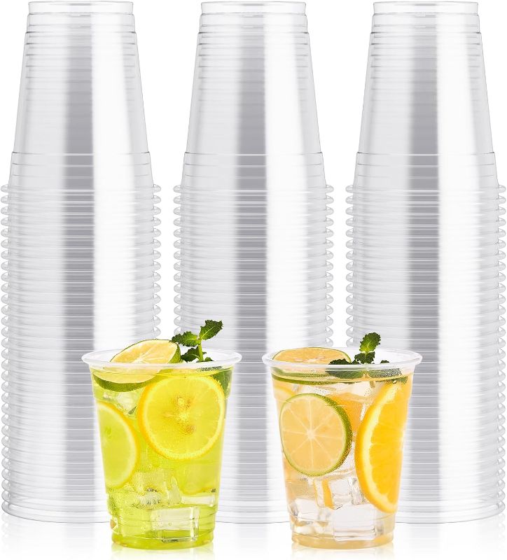 Photo 1 of 100 Pack 12 OZ Clear Plastic Cups, Cold Party Drinking Cups, Clear Disposable Cups Fruit/Ice Cream/Cupcake/Iced Cold Drinks