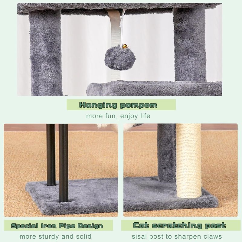 Photo 1 of Cat Tree, Cat Tower for Indoor Cats, 43.3 inch Cat Tree Tower with Sturdy Steel Tube, Cat Hammock, Cat Condo for Small Cats and Kittens, Cat Scratching Post,  Gray GCT004SW