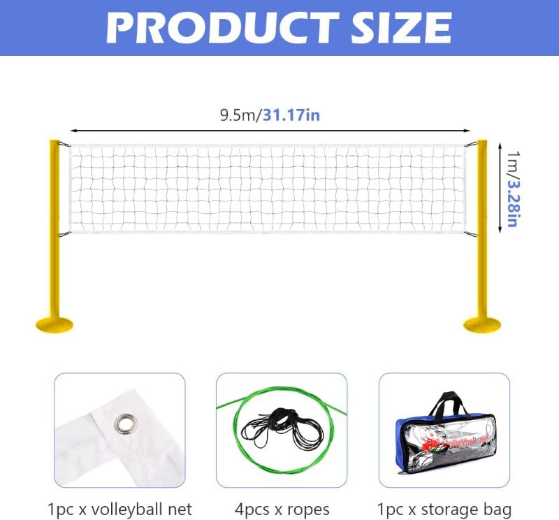 Photo 1 of Multi-Sport Net, Black, 31.17ft x 3.28ft, Volleyball, Badminton, Tennis, Heavy Duty Polythene & Canvas, Portable with Carrying Bag
