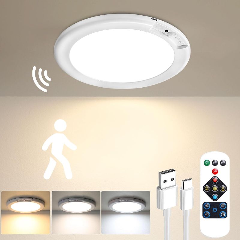 Photo 1 of Rechargeable Motion Sensor Ceiling Light with Remote - Magnetic Wireless Ceiling Light Battery Powered for Closet Shower Stairs Shed Hallway Porch Patio ect