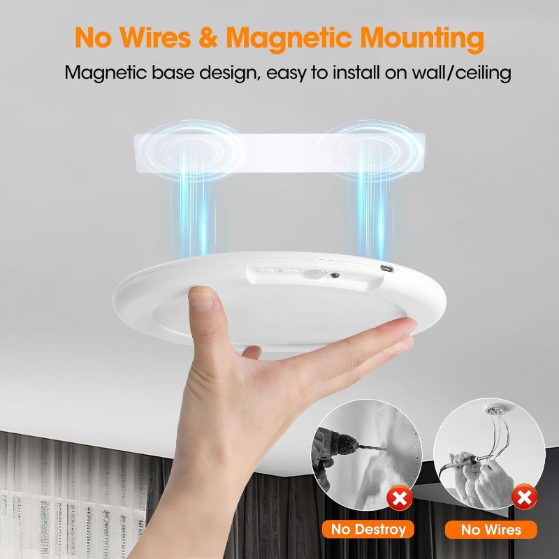 Photo 1 of Rechargeable Motion Sensor Ceiling Light with Remote - Magnetic Wireless Ceiling Light Battery Powered for Closet Shower Stairs Shed Hallway Porch Patio ect