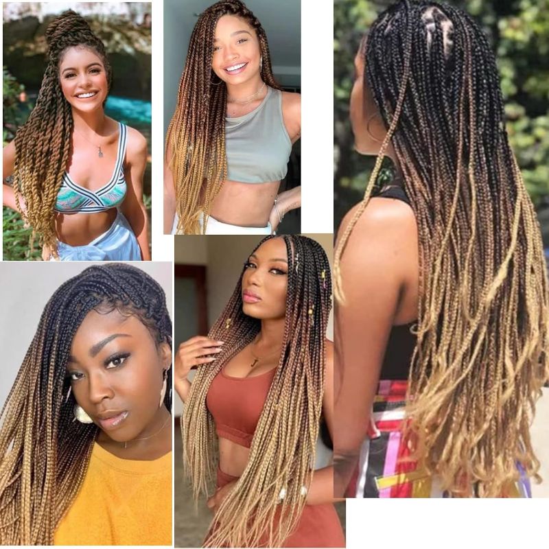Photo 1 of Ombre Pre stretched Braiding Hair, 36 inches Braid Hair Extensions, 8 packs Multi Color blend braiding hair pre-stretched, Crochet Hair Braiding(36''-8packs, 1b/30/27)