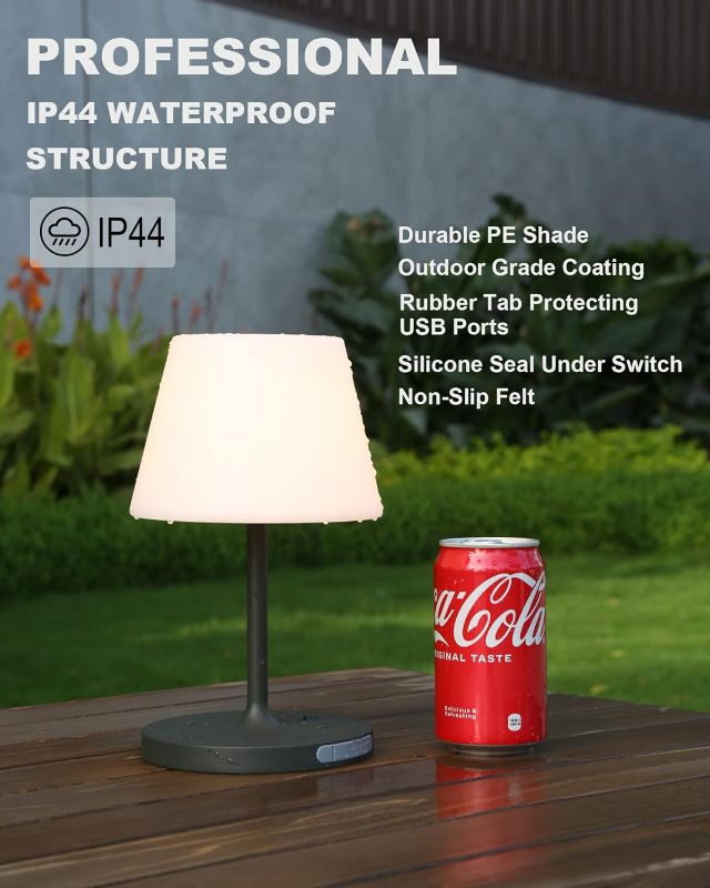 Photo 1 of Outdoor Battery Operated Table Lamp Waterproof, 4000mAh Cordless Table Lamp Rechargeable, Touch Dimmable Desk Lamp, LED Night Light for Patio Camping Restaurant Home, H9.6in, Dark Grey