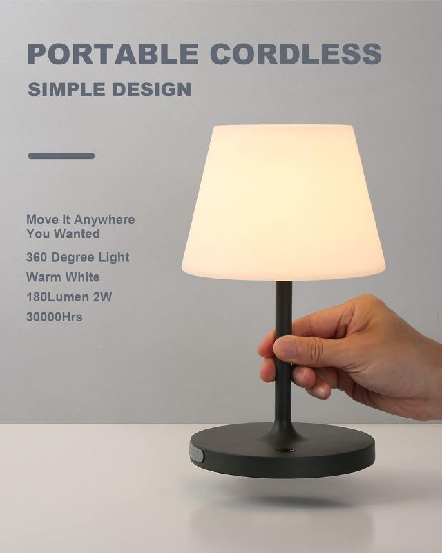 Photo 1 of Outdoor Battery Operated Table Lamp Waterproof, 4000mAh Cordless Table Lamp Rechargeable, Touch Dimmable Desk Lamp, LED Night Light for Patio Camping Restaurant Home, H9.6in, Dark Grey