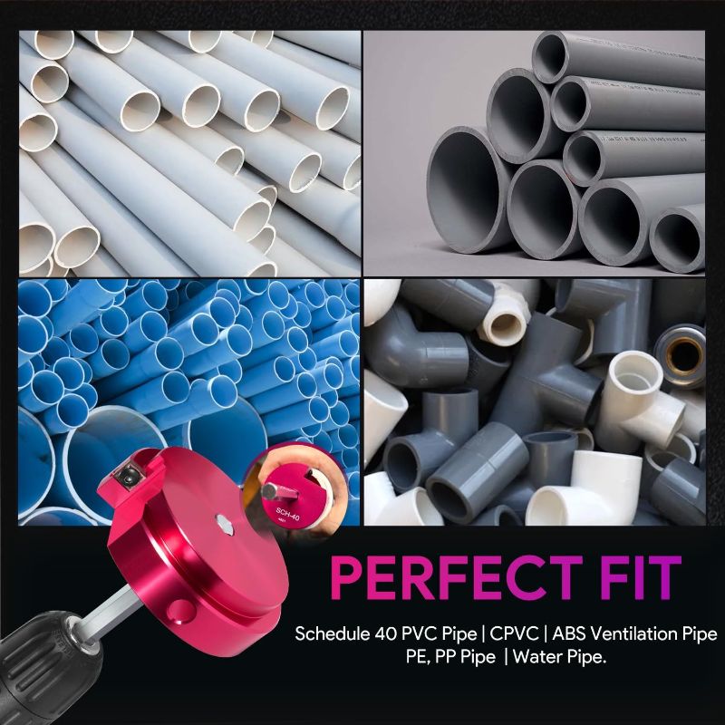 Photo 1 of 3-Inch Head Plastic Pipe Fitting Reamer PPR300 with 3/8-Inch Hex Shaft, PVC Fitting Saver for PVC, SCH40, ABS, CPVC Water Lines, Drain Lines, Vent Lines, Fit into Standard 1/2"" Drills, Pink