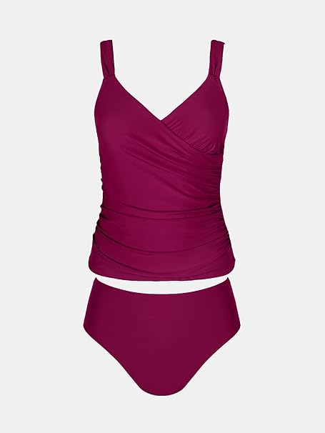 Photo 1 of (M) CUPSHE Women's Tankini Sets Surplice V Neck Two Piece Bathing Suits Adjustable Straps Shirred Mid Rise Swimwear med size