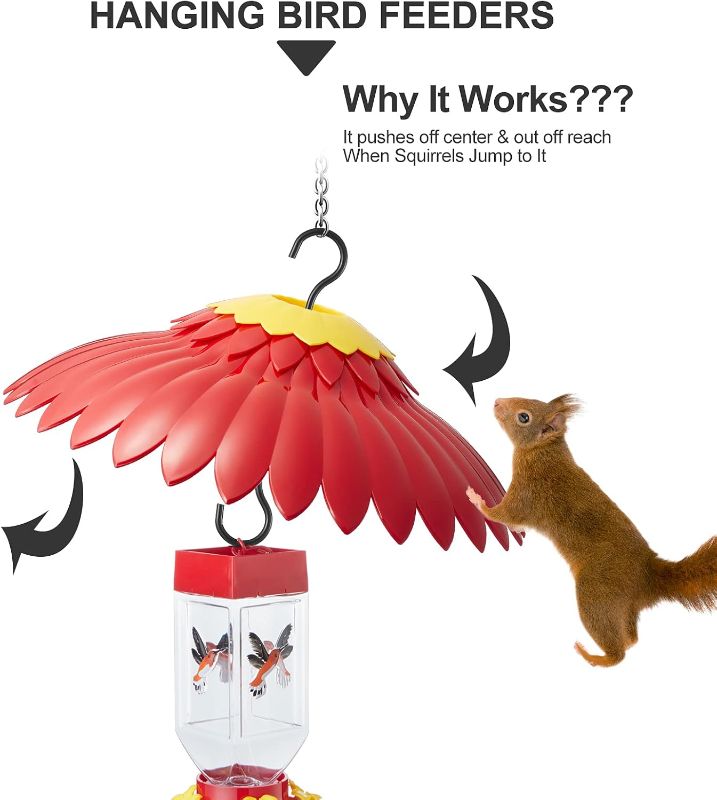 Photo 1 of Squirrel Baffle Hummingbird Feeder Shade Cover Dome Shield Hang from Bird Feeders for Outdoors Squirrel Proof Protect Feed Red Yellow Attract Hummingbirds Moat Proof-14inch(Red)