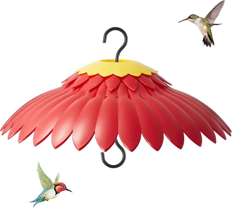 Photo 1 of Squirrel Baffle Hummingbird Feeder Shade Cover Dome Shield Hang from Bird Feeders for Outdoors Squirrel Proof Protect Feed Red Yellow Attract Hummingbirds Moat Proof-14inch(Red)