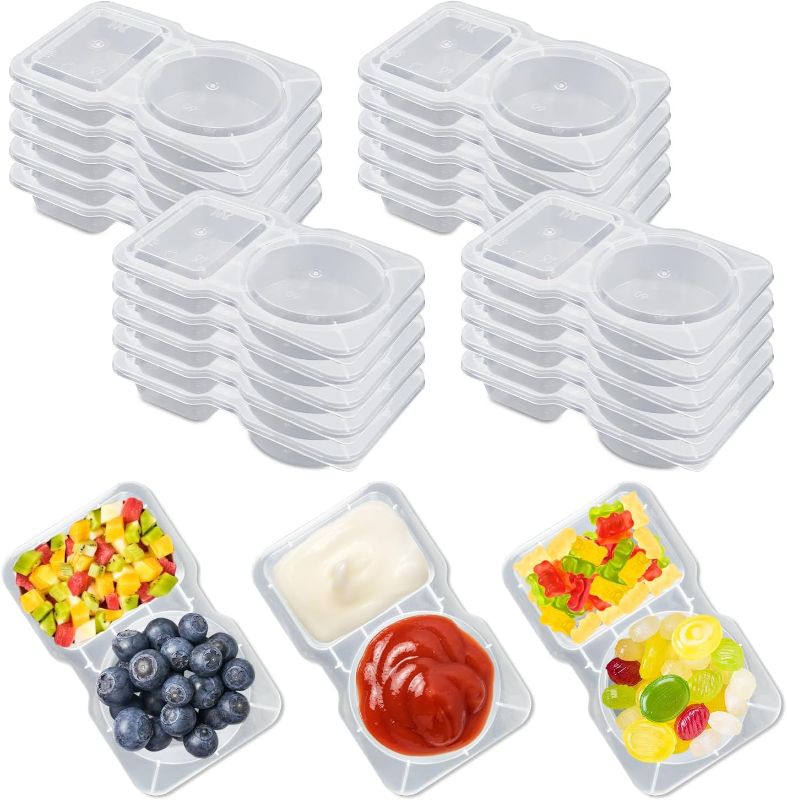Photo 1 of 20 Sets Snack Containers, Snack Pack Containers with Lid, Double Compartment Condiment Container, Plastic Container for Sauce Salad Snacks Travel Take-out Food