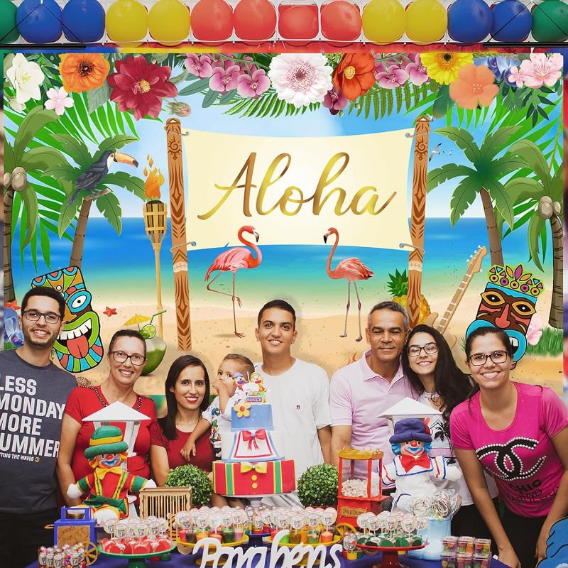 Photo 1 of 1pcs Hawaiian Aloha Luau Party Decorations Tiki Totem Banner Sign Cover Beach Summer Wall Hanging Decor for Aloha Hawaii Luau Tropical Moana Birthday Carnival Party Outdoor Gift