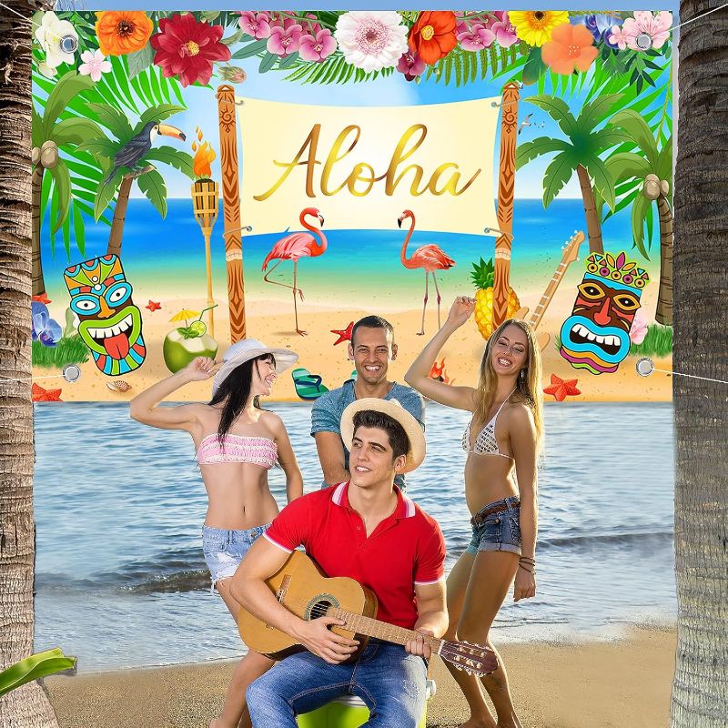 Photo 1 of 1pcs Hawaiian Aloha Luau Party Decorations Tiki Totem Banner Sign Cover Beach Summer Wall Hanging Decor for Aloha Hawaii Luau Tropical Moana Birthday Carnival Party Outdoor Gift