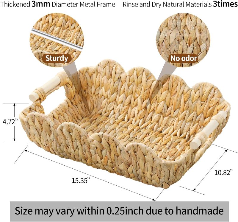 Photo 1 of Wicker Basket,Scalloped Basket with Wooden Handle,Hand-Woven Water Hyacinth Storage Baskets for Organizing,Shelves,Snack,2 Pack