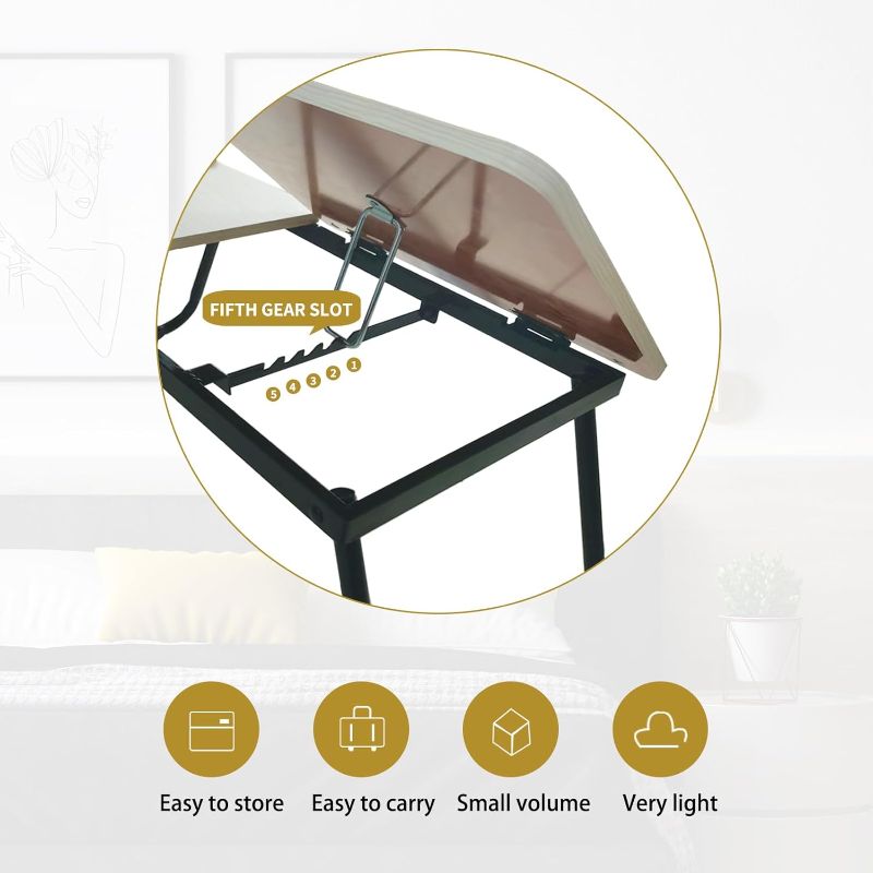 Photo 1 of Bed Desk for Laptop, Foldable Laptop Table for Bed and Sofa, Bed Trays for Eating and Laptops with Cup Holder, 5 Levels of Adjustable Height