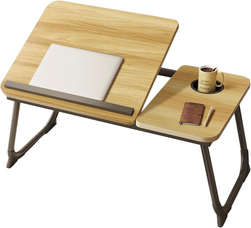 Photo 1 of Bed Desk for Laptop, Foldable Laptop Table for Bed and Sofa, Bed Trays for Eating and Laptops with Cup Holder, 5 Levels of Adjustable Height