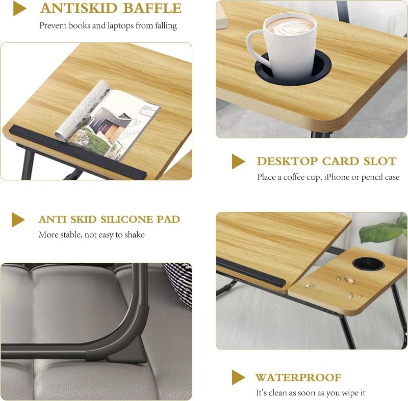 Photo 1 of Bed Desk for Laptop, Foldable Laptop Table for Bed and Sofa, Bed Trays for Eating and Laptops with Cup Holder, 5 Levels of Adjustable Height