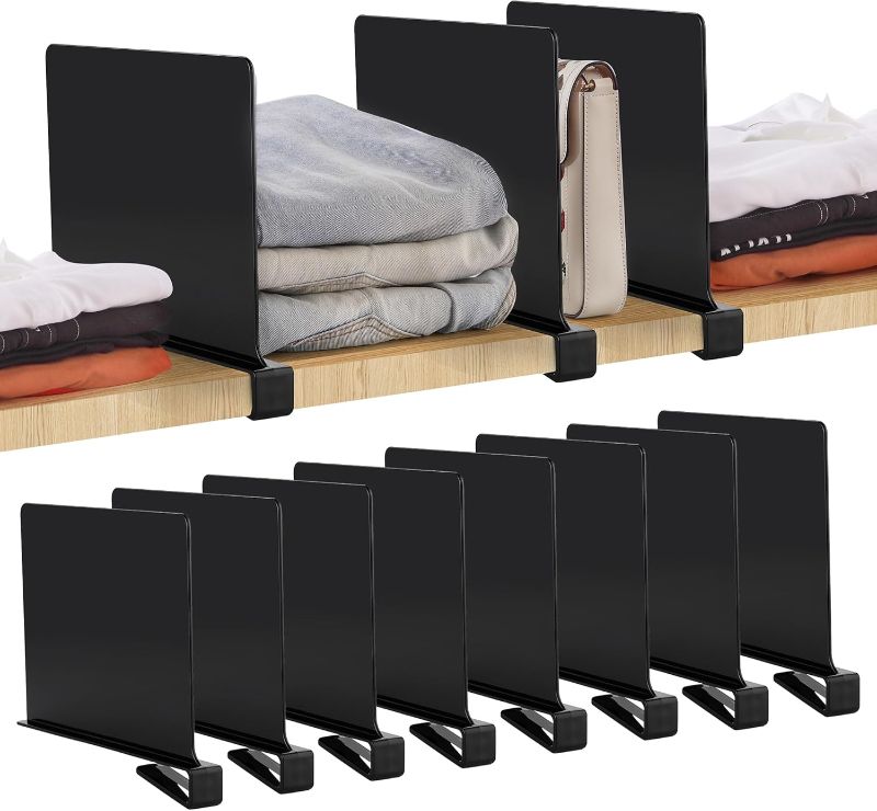 Photo 1 of JOY DECOR 8 Pack Acrylic Matte Black Shelf Dividers for Closets Organizer and Storage Adjustable Vertical Wood Shelf Closet Separators for Clothes,Book,Bags in Bedroom and Kitchen
Brand: JOY DECOR