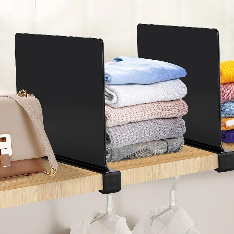 Photo 1 of JOY DECOR 8 Pack Acrylic Matte Black Shelf Dividers for Closets Organizer and Storage Adjustable Vertical Wood Shelf Closet Separators for Clothes,Book,Bags in Bedroom and Kitchen
Brand: JOY DECOR